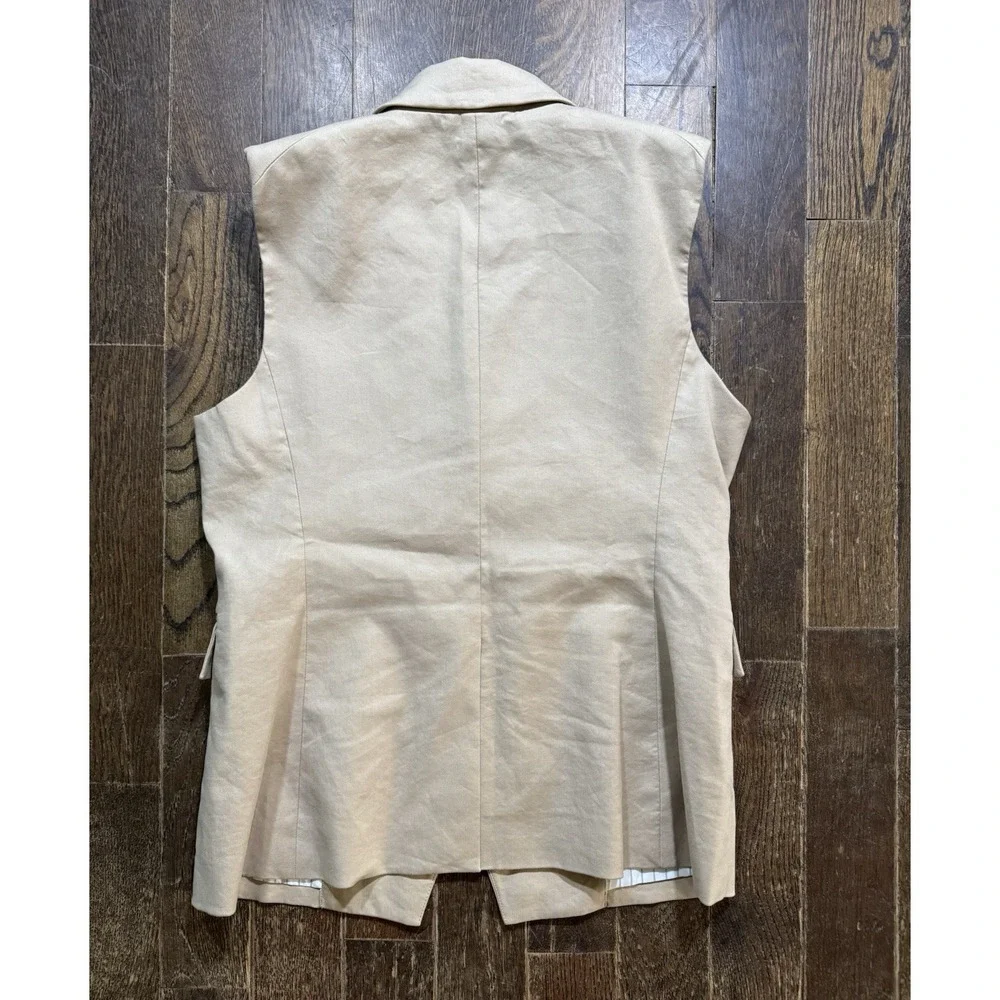 Veronica Beard Vest Double Breasted Size 12 Beige Linen - Picture 2 of 8